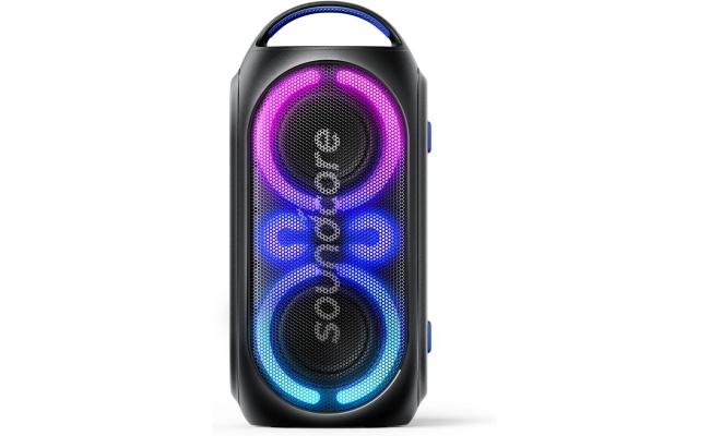 Soundcore Anker Rave Party 2 Portable Speaker, 120W Stereo Sound, PartyCast 2.0, Light Show, IPX4 Water-Resistant, 16H Playtime, Mic Input, Custom EQ & Bass Up for Party, Tailgating, Backyard, Pool - Black